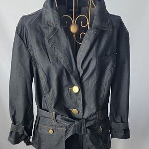 Vintage Tie Front 3/4 Sleeves Two Button Jacket With Collar Sleeve Detail Sz 14